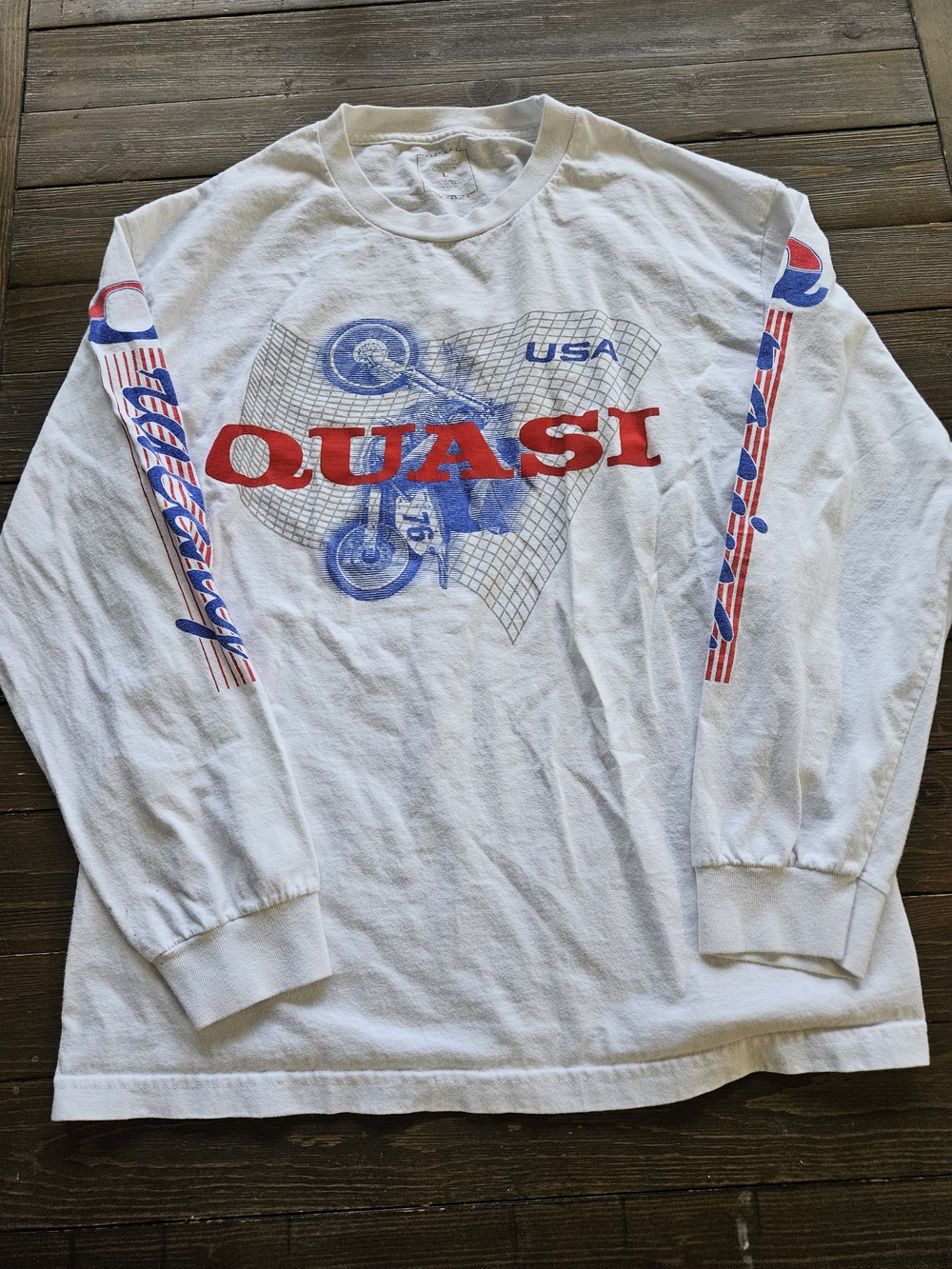 Vintage Quasi USA Motocross Racing Long Sleeve T-Shirt Large Red White Blue